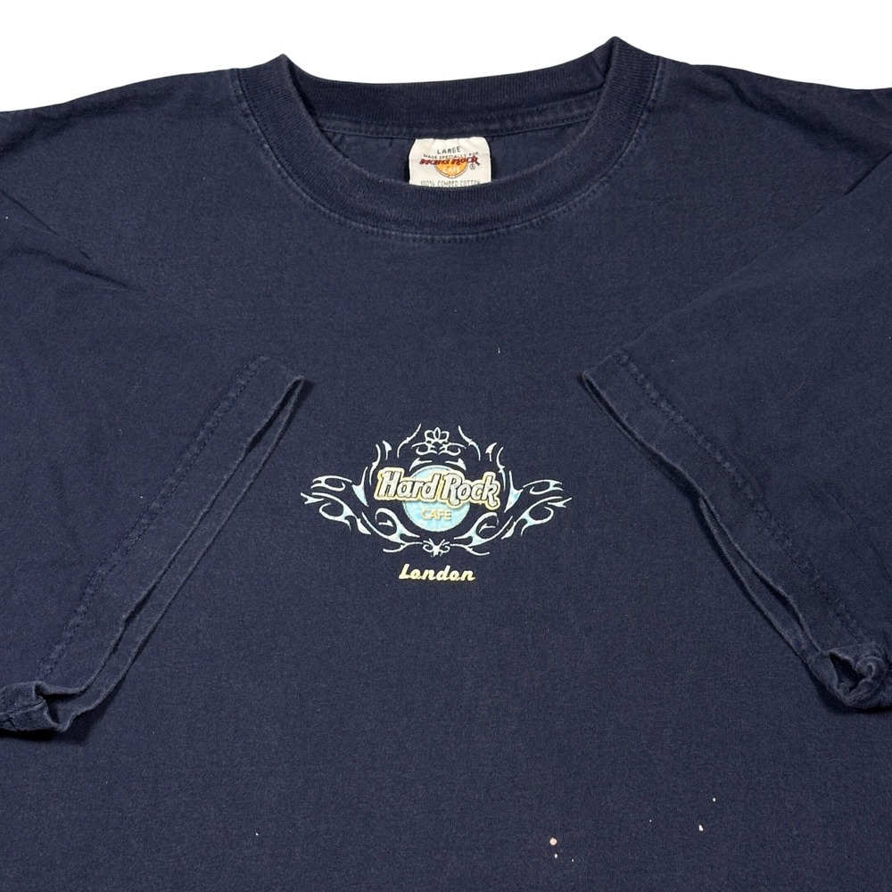 Hard Rock Cafe London T-Shirt Mens Large Navy Blue Guitar Graphic Puff Print L